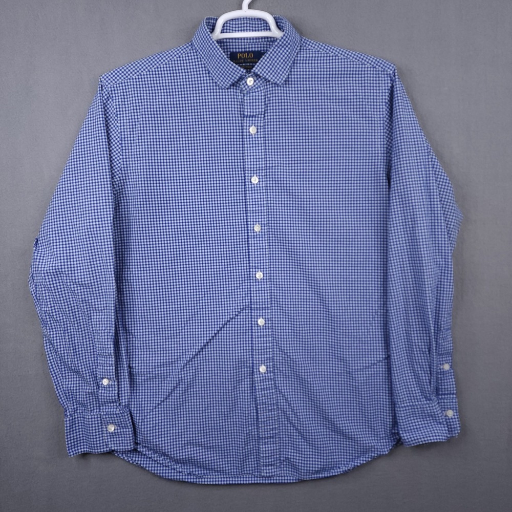 Polo Ralph Lauren Mens XL 120s Poplin Blue White Gingham Check Button Down Shirt - Picture 2 of 10
